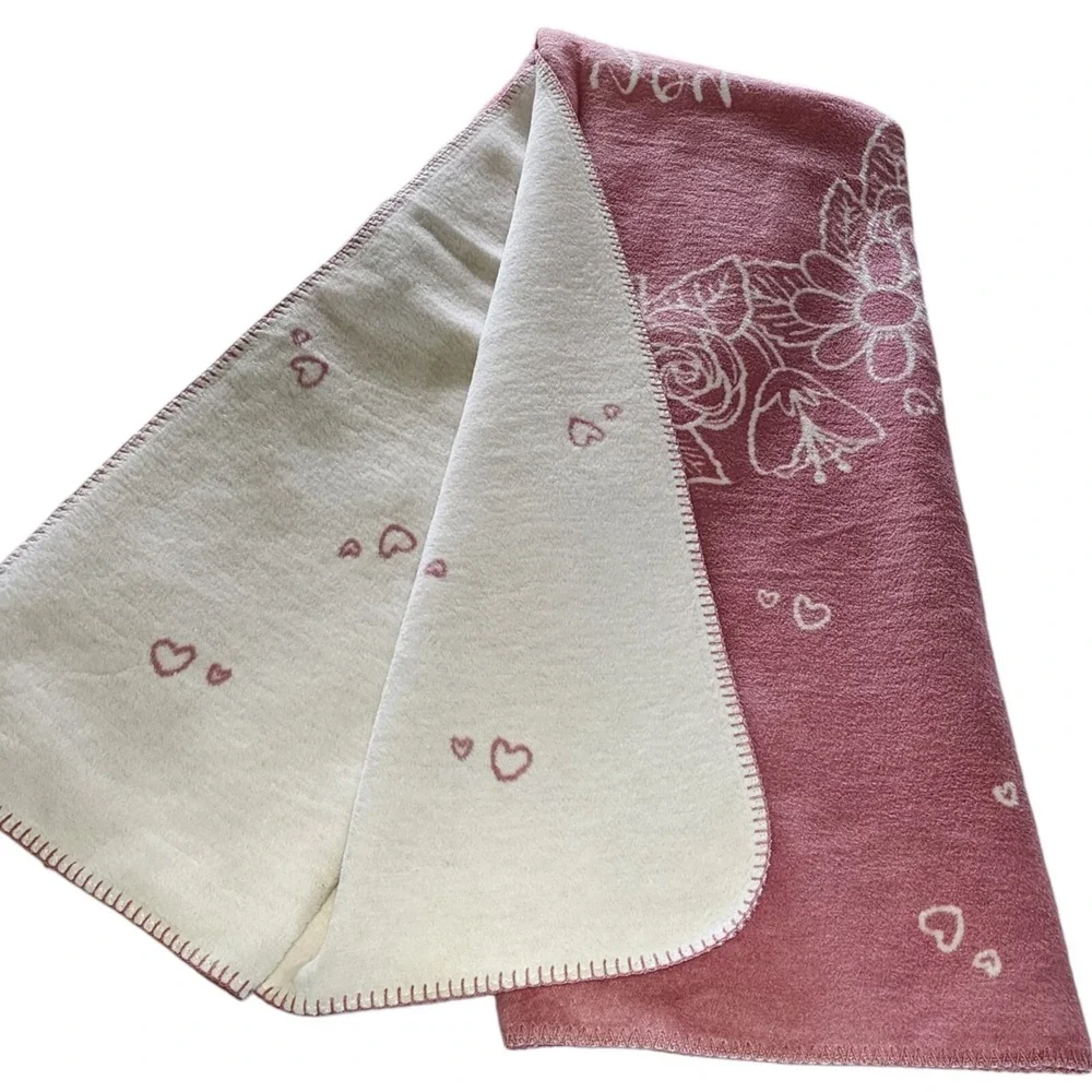 Docofil Throw Blanket For Grammy Pink Ivory Reversible 51x67‎ Made in Portugal